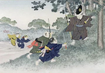 シリーズ「子供用ゲーム」のウォリアーズでの演奏、1888年（カラーの木版画）
